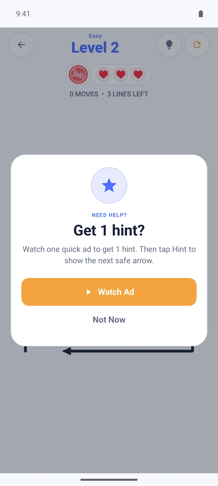 Hint dialog offering an optional rewarded ad